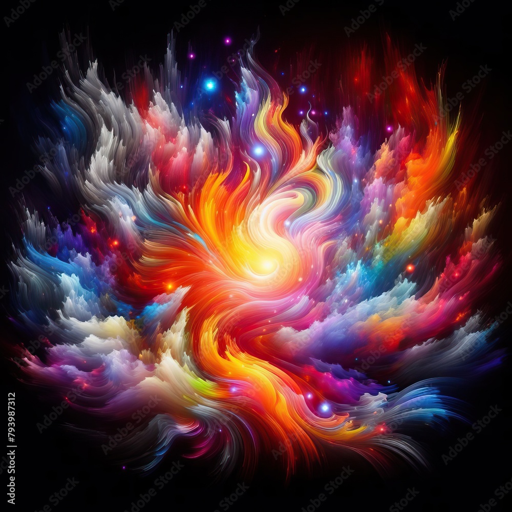 abstract colorful swirl of fire flames clouds against black background abstract colorful swirl of fire flames clouds against black background