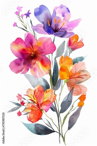 Fresh watercolor spring flowers, bright floral bunch isolated --ar 2:3 Job ID: 431aab7d-0d59-4802-902f-d6ede316aedb