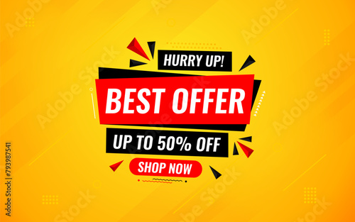 Best Offer sale banner vector template. Offer banner. Sale offer and discounts background, Offer Promotion marketing poster design for web and Social. Vector Illustration. photo