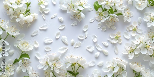 A serene floral arrangement with white blossoms and green leaves