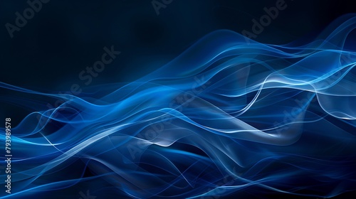 Dark blue modern background, technological lines, undulating light, abstract composition, high saturation, digital style, wide camera, perspective effect, cool colours