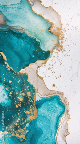 Luxe Abstract Ocean Blues with Glistening Gold Accents in Marbled Artistry. © FestiveMelodies
