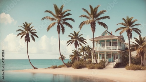 Vintage Coastal Charm, Palm Trees with Retro Vibe. Beachy Background. © xKas