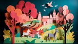Educational childrens storybook designed with papercut art, showcasing a sequence of playful and educational scenes for preschoolers