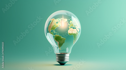 3D rendering green light bulb, World Environment Day © xuan