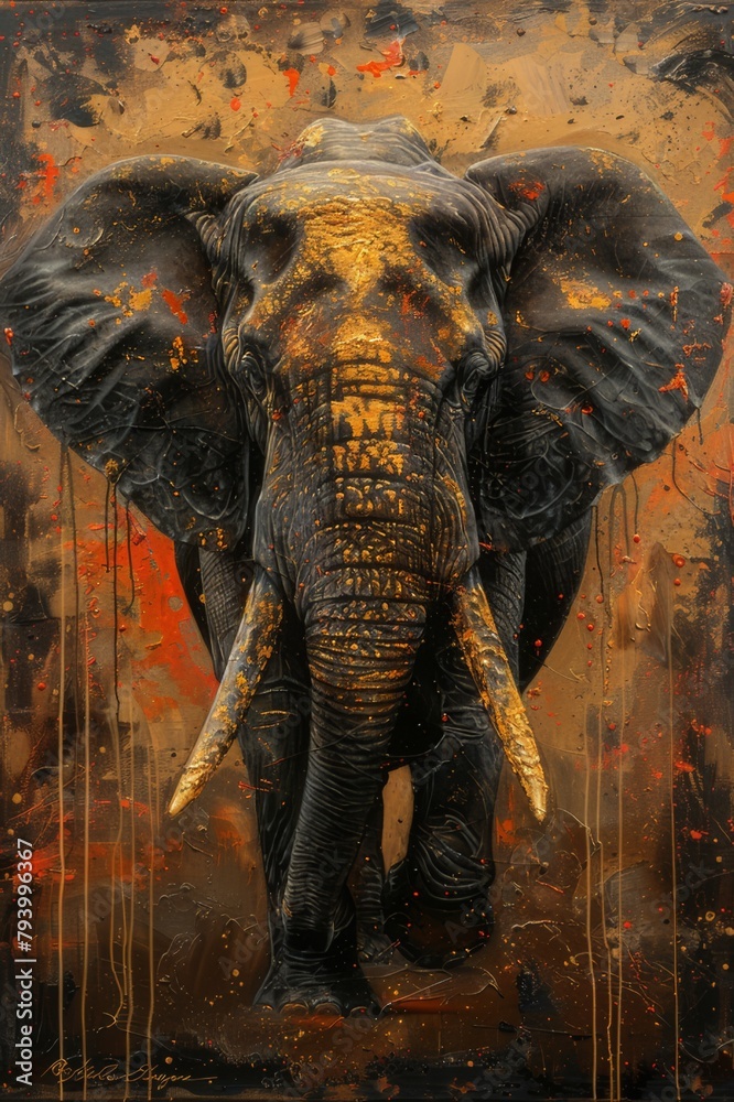 Fototapeta premium elephant in the wild abstract art orange