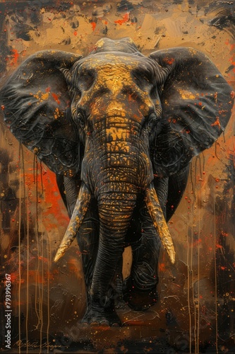 elephant in the wild abstract art orange
