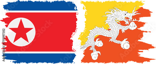 Bhutan and North Korea grunge flags connection vector