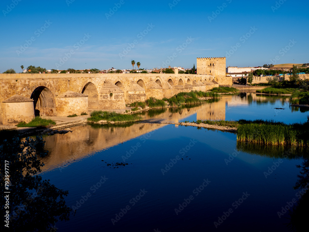 Pont romain de Cordoue et reflets dans le Guadalquivir