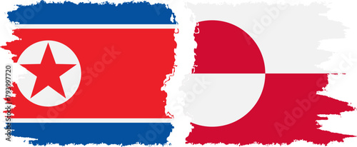 Greenland and North Korea grunge flags connection vector