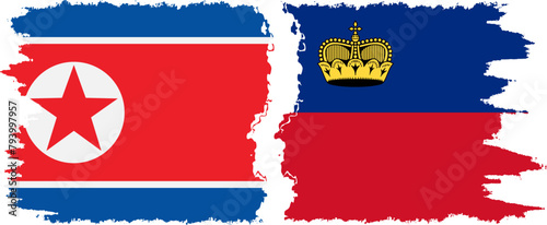 Liechtenstein and North Korea grunge flags connection vector