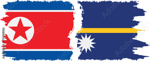 Nauru and North Korea grunge flags connection vector