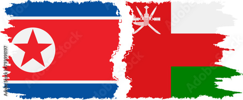 Oman and North Korea grunge flags connection vector