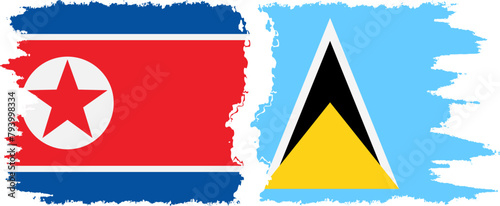 Saint Lucia and North Korea grunge flags connection vector