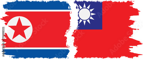 Taiwan and North Korea grunge flags connection vector