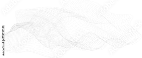 Gray abstract digital particle wave, futuristic linear wave and spiral. Background technology fantastic figure made of thin lines.	