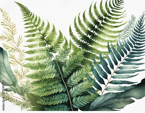 drawing of fern plant leaves on white background photo