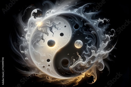 abstract yin yang symbol on black background