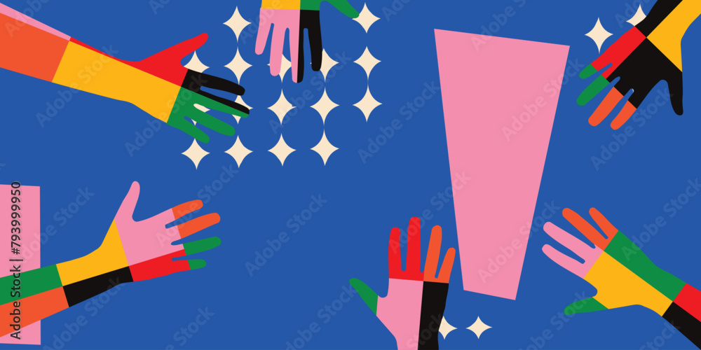 Obraz na plátně Colorful human hands vector illustration