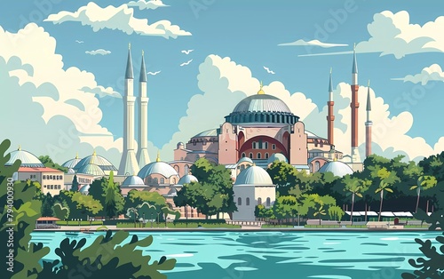 Vector illustration of Hagia sophia, istanbul Türkiye photo