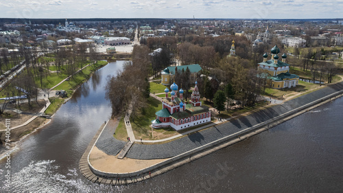 Orthodox church of prince Dmitriy on blood in town Uglich, Russia. Aerial view. High quality photo photo
