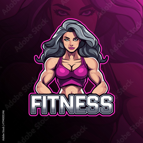 Woman fitness mascot logo design vector for badge, emblem, esport and t-shirt printing