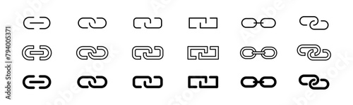 Link icon set. Attach sign. Line and glyph link icon set