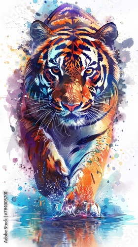 Closeup portrait illustration design of siberian tiger in multicolor style isolated photo