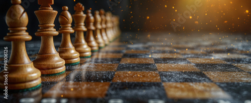 wide banner of chess pawns for concepts of challenge and critical decision and smart moves photo