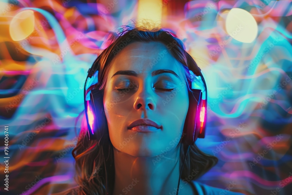 Enhancing mental neurotransmitter function in sleep restoration, promoting dreaming and self-care stages with visual peace and activity in sleep behavior. - obrazy, fototapety, plakaty 