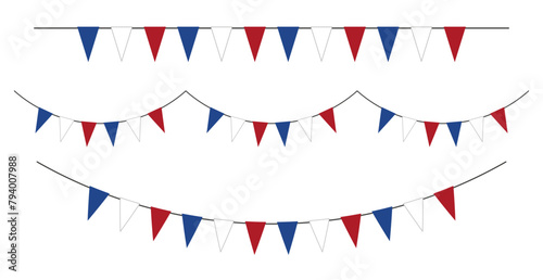 3 color flags garland. Bunting set on transparent background. photo