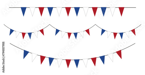 3 color flags garland. Bunting set on transparent background.