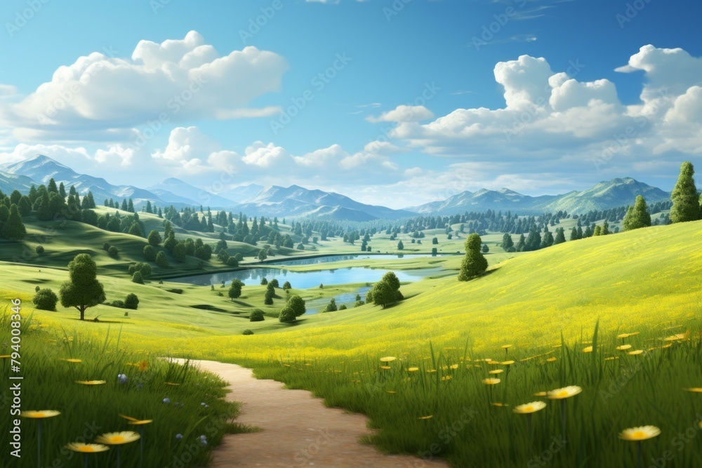 Obraz premium b'fantasy landscape with lake and mountains'