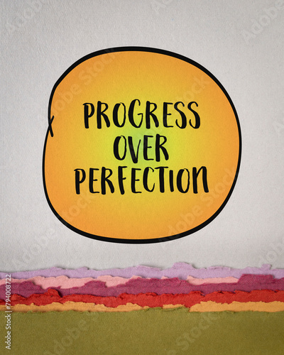 progress over perfection inspirational poster, productivity and personal development concept