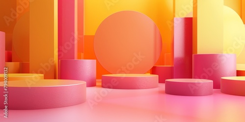 Pink and orange 3D rendering podium for product showcase