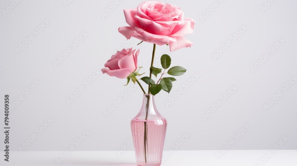 Obraz premium b'Pink roses in a pink glass vase'