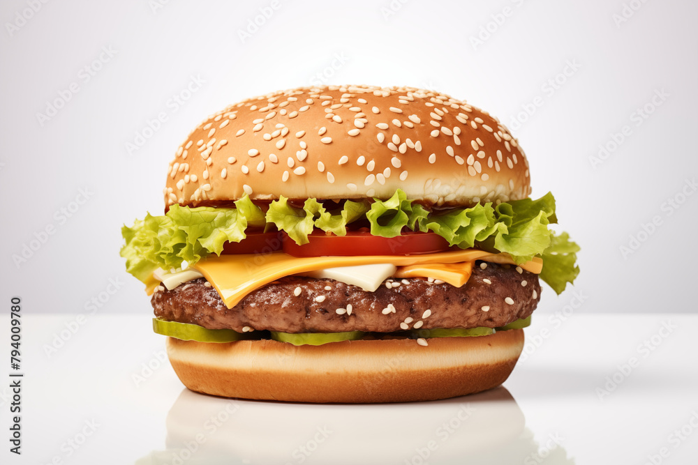 Hamburger on white background. Fast food related topics. Topics related to malnutrition. Job offer. Image for graphic designer. Image for flyers. Hamburger on white background. Fast food related topics. Topics related to malnutrition. Job offer. Image for graphic designer. Image for flyers.