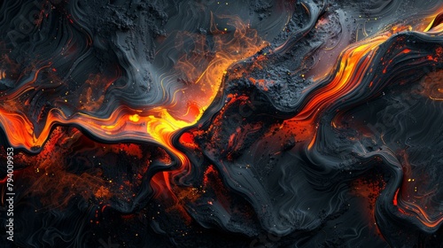 b'Lava flow over dark rock'