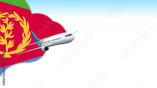 3d illustration plane with Ethiopia  flag background for business and travel design