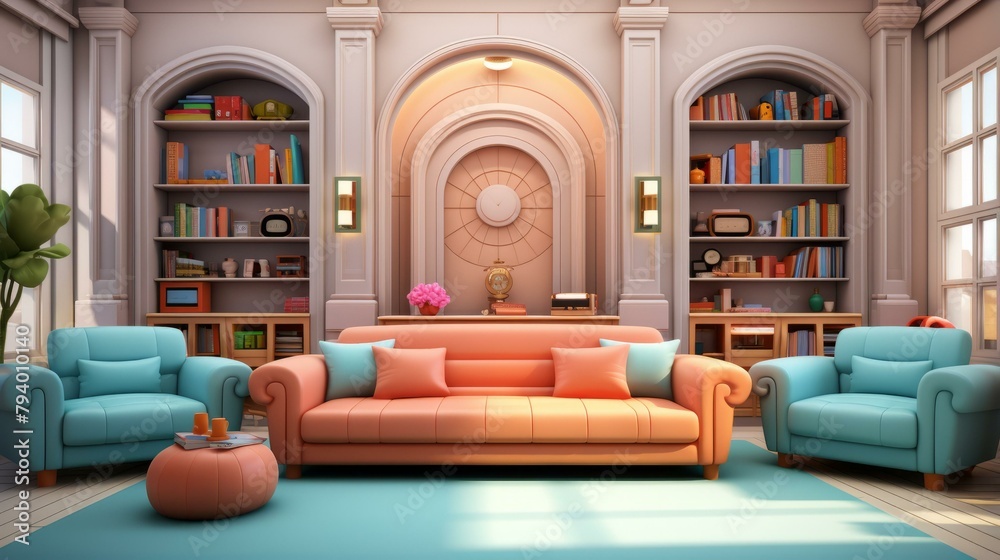 b'retro style living room interior design'