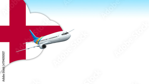 3d illustration plane with England  flag background for business and travel design