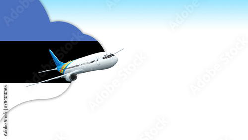 3d illustration plane with Estonia  flag background for business and travel design