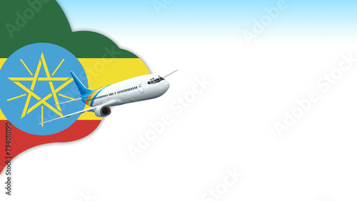 3d illustration plane with Ethiopia  flag background for business and travel design