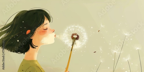 Little girl blowing dandelion flower