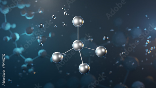 carbon tetrachloride molecular structure, 3d model molecule, tetrachloromethane, structural chemical formula view from a microscope photo