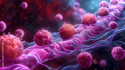 Microscopic View of Metastatic Breast Cancer Cells Development and Progression