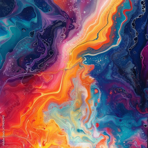 b'Colorful abstract painting with vibrant colors and a fluid texture'