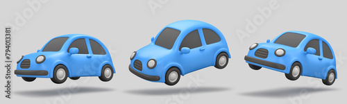 Jumping blue cars isolated on gray background. Clipping path included