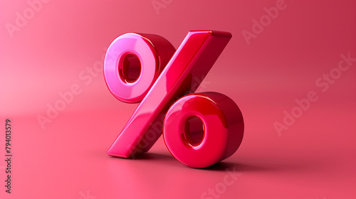 Red percent symbol isolated on a blank red background