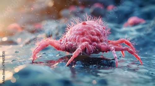 Detailed Closeup of a Spiny Red Cancer Crab,an Aquatic Crustacean Specimen in the Ocean Ecosystem